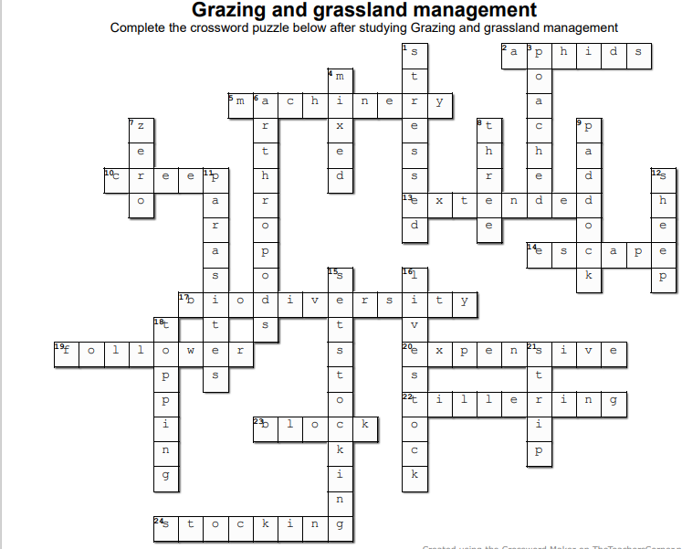 Grazing Methods Crossword Mr Ag